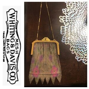 Antique Art Deco Dresden Mesh Watercolor Floral Purse Handbag